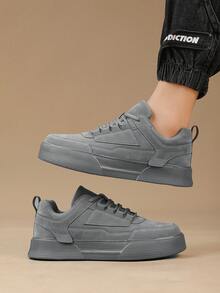Zapatillas deportivas casuales de hombre de alta calidad con cordones, puntera redonda y combinación de gris sólido, versátiles para uso diario y deportivo, ideales para combinar con vaqueros - Gris - Ver 7