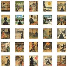 50pcs/Pack Japanese Ukiyo-E Retro Romantic Aesthetic Sticker, Cute Cartoon Interesting Aesthetic Label Stickers For Scrapbook, Self-Adhesive Seal Stationery, Card, Envelope, Guitar, Holiday Gift, Teenage Party, Reward & Motivation, Winter New Year