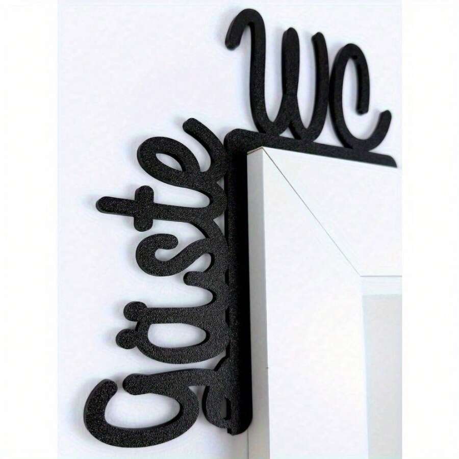 Placa para banheiro de hóspedes de 1 peça – Placa elegante de metal preto com moldura de porta, sem necessidade de perfuração – Escultura de parede estilosa com texto "Banheiro" – Perfeita para decoração moderna de casa ou empresa