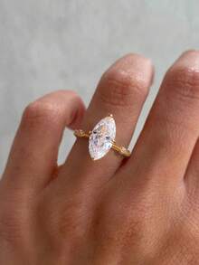 1枚925纯银经典四爪镶嵌马眼戒指，女士经典透明闪亮戒指，银戒指，复古风格，可作指环饰品或礼物 - 四爪手鑲馬眼 - 查看 4