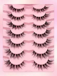 7 Pairs Natural Messy Cat Eye False Eyelashes, Transparent Band, Cat Eye Makeup Effect, Thin & Long, Extended Outer Corner, Soft & Natural Looking False Lashes - 交叉睫毛 - 查看 5