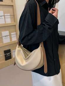 Women Leather Dumpling Handbag, PU Leather One Shoulder Saddle Bag, Solid Color Everyday Commute Bag For Women, Adjustable Strap Suitable For Shopping, Wallet, Young Women, College Students, Beginners, Office Ladies. Ideal For Office, University, Work, Business, Commuting, Outdoor Activities, Travel And Picnic