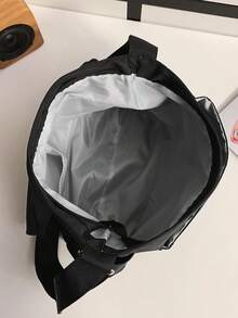 1pc Black Casual Sling Bag, Crossbody Messenger Bag, School Backpack, Retro Style Bag For School College - Black - View 8