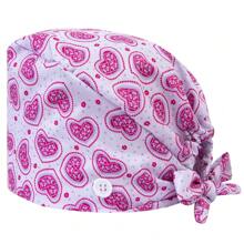1 pieza Gorra ajustable de mujer con patrón de corazón y floral, talla única, absorbe el sudor con banda elástica, adecuada para salón de belleza, veterinaria, médico, enfermera, trabajador de saneamiento