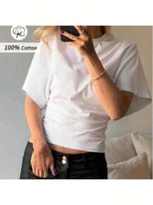 Budhaul Biała luźna koszulka T-shirt Modna na lato