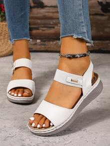 Sandalias de mujer con cuña de suela suave y ligera, estilo retro elástico, nueva moda 2025 - Blanco - Ver 7