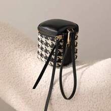 Monedero pequeño y portátil de tela de pana con estampado de pata de gallo, con cremallera, tarjetero, bolsillo con cremallera, mini bolsa de almacenamiento de viaje para mujer, monedero mini, cartera, monedero de monedas