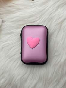 1 pieza Bolsa de almacenamiento portátil con forma de corazón de material EVA, adecuada para organizar cables/auriculares/cargadores/pequeños accesorios digitales/monedas