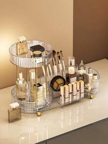 1 pieza Organizador giratorio para baño, estantería para exhibir cosméticos y perfumes, estantería de almacenamiento de doble capa con compartimientos, gabinete giratorio de 360° para el almacenamiento de belleza, apto para cosméticos, lápices labiales, decoración del hogar - Multicolor - Ver 6