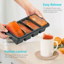 Silicone Freezer Tray With Lid - Silicone Freezer Food Molds- Large Ice Cube Tray,Silicone Freezer Container,Freeze & Store Soup, Sauce, Broth,Leftovers - Makes 4 Perfect 1 Cup - 2 Gói-Đen mờ Xám - Xem 2