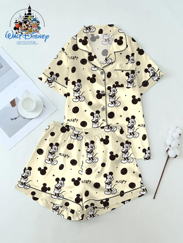 Disney Disney Mickey Mouse All Over Cartoon Print Shirt With Contrast Trim & Pocket
