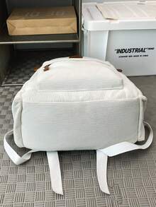 适合学院的小灯芯绒背包，适合高中和大学的轻便休闲背包，可容纳 14 英寸笔记本电脑，旅行包书包 - 白色 - 查看 9