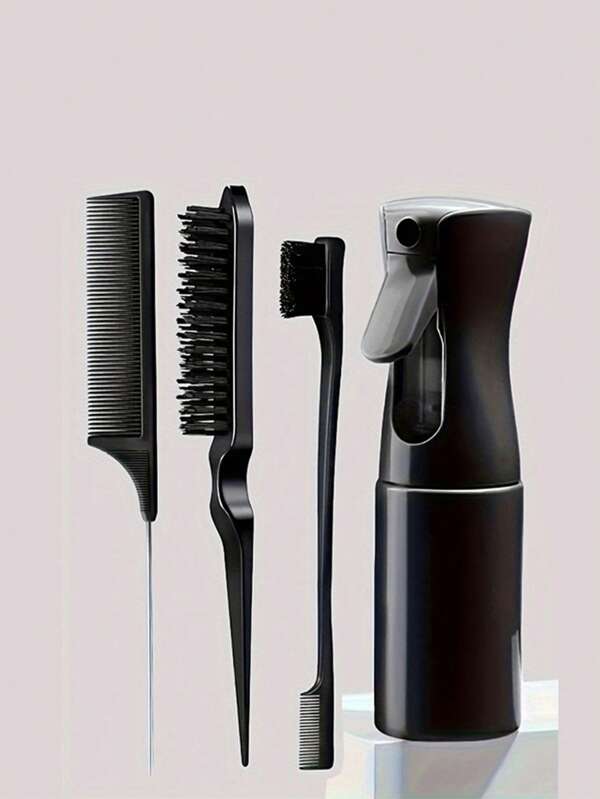 4 pièces Kit d'outils de coiffure : Ébouleuse, Brosse à cheveux, Peigne à mèches, Flacon vaporisateur continu, Accessoires capillaires, Kit d'outils de coiffure, Set de coiffure