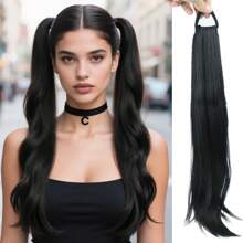2 piezas Extensión de cabello de cola de caballo sintética, resistente al calor, onda natural, banda elástica, adecuado para todas las edades, estilo versátil - Pieza de cabello de 22 pulgadas