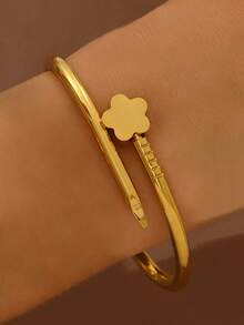5pcs Stainless Steel Four-Leaf Clover Diamond-Encrusted Gold Bracelet Set, Not Easy To Fade, Inlaid With Zirconia, Fashionable And Elegant Golden Stainless Steel Bracelet For Ladies, Suitable For Daily Wear By Ladies,Jewelry Gold Jewelry Women Bracelets Accessories Women Stainless Steel Jewelry Bracelets For Women Western Jewelry - Gold - View 15