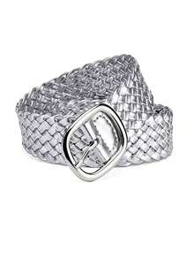 1pc Shiny Bohemian Sexy Cute PU Leather Braided Elastic Waist Belt, Versatile For Women, All Season Fall, Autumn, Halloween - Silver - View 5