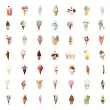 54PCS Ice Cream Cone Stickers Vinyl Aesthetics Stickers Scrapbooking, Diary, Bumper, Skateboard, Water Bottle, Cartoon, Hard Hat, Car Stickers And Decals - Multicolor - View 3