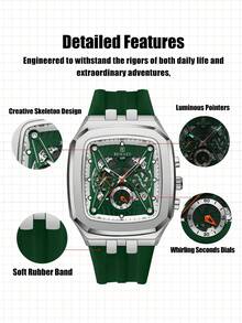 REWARD 男士石英表商务时尚计时日历夜光指针多功能男士腕表高品质礼物经典设计硅胶表带 - 綠色 - 查看 6