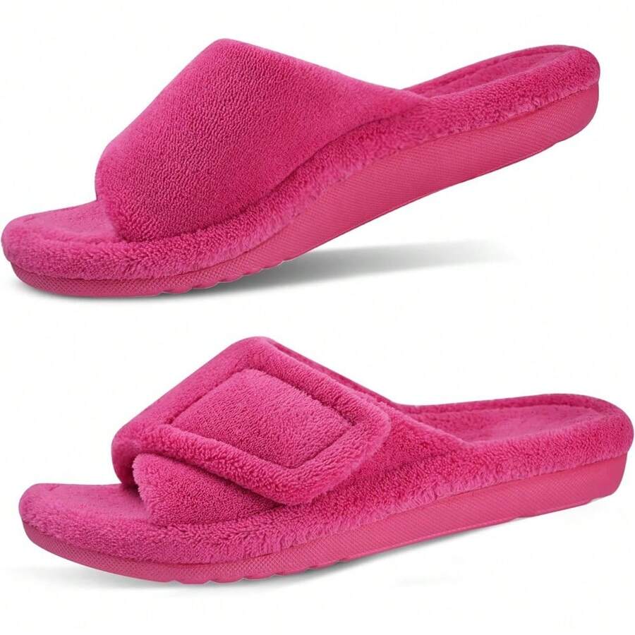 Entrega local - Pantuflas para mujer GRITHEIM con soporte ortopédico para el arco, ajustables, de pelo suave, ortopédicas, para fasciitis plantar, tipo chancla para dama - Rosa Fucsia - Ver 1
