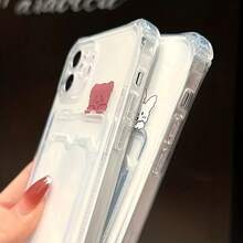Funda protectora transparente para teléfono con diseño de oso y conejo para Apple, juego de 2 piezas - Imagen principal - Ver 4