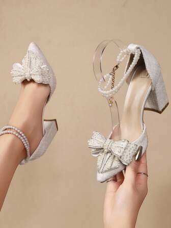 Sandalias de tacón de aguja con tira transparente y lazo de cristal, estilo francés, elegantes, para mujer, para bodas y atuendos elegantes, nuevas para primavera y verano 2025