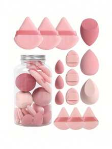 15件套化妆海绵套装，带收纳盒，包含3个大号化妆海绵、3个迷你化妆海绵、3个大号粉扑、3个迷你粉扑和3个迷你指套粉扑。适用于化妆，价格实惠，也可用于房间装饰、梳妆台、旅行、卧室等场合。一套完整的化妆配件，包含粉扑、化妆海绵和化妆海绵。价格亲民，适合作为圣诞礼物或圣诞袜填充物。 - 彩色 - 查看 11