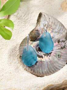 1 Pair Ocean Style Glass Water Drop Earrings, Hawaiian Theme Jewelry Suitable For Women Vacation Casual Wear, Gift