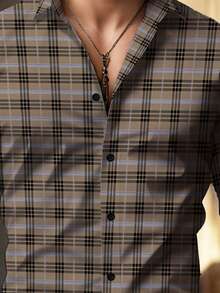 New Men's Fashionable Casual Plaid Print Long Sleeve Shirt, Fall