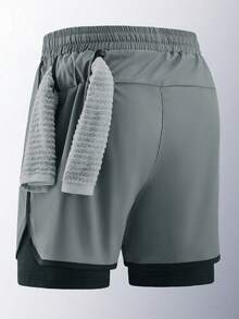 1 件男士透气速干印花短裤，适合户外运动跑步，适合春夏季户外跑步和健身 - 灰色 - 查看 3