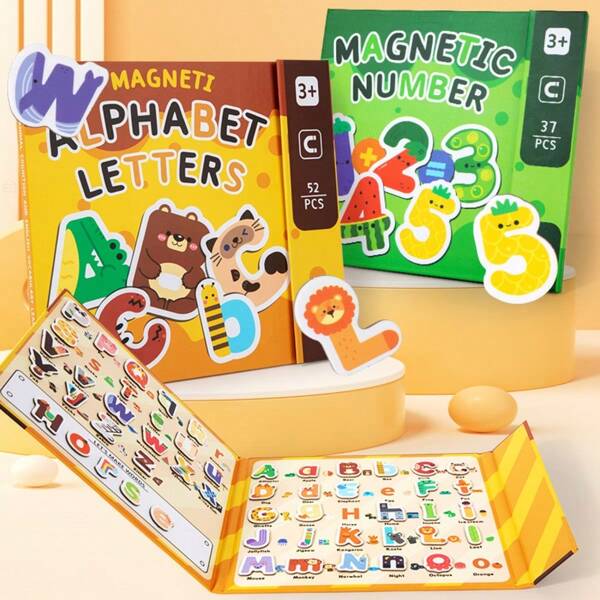 Bâtonnets magnétiques d'éveil pour enfants, jouets de décomposition numérique, alphabétique et arithmétique, mathématiques de maternelle, outils d'enseignement pour l'addition et la soustraction, puzzle en bois pour l'éducation préscolaire avec des dessins animés, jeu d'épellation d'alphabet animal, cartes de correspondance cognitive de 26 lettres, bâtonnets magnétiques cognitifs mignons de dessins animés