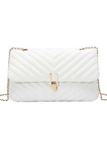 1 件时尚百搭刺绣锁链肩带斜挎包，节日礼物 - 白色 - 查看 6