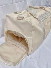 1 pièce Grand sac de yoga à bandoulière personnalisé avec lettres perles - Femme/Femme Polyester durable Fitness, Voyage, Danse, Sac de rangement, Blanc/Noir, Sac de gym, Fermeture éclair, Fourre-tout élégant, Construction robuste, Sac de voyage bandoulière, Sac idéal pour la rentrée scolaire, Cadeau pour votre fils, fille, famille, amis