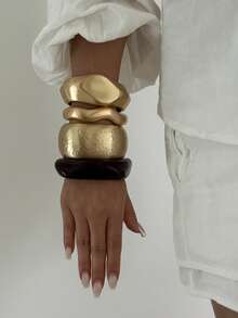 Cross-Border Fashion Best-Selling Versatile Asymmetrical Bangle, Personalized Exaggerated Matte Finish Open Cuff Bracelet - Matte Gold - View 5