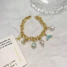 1 件夏季海滩休闲风格时尚度假蓝尾贝壳海星珍珠吊坠手链，适合日常使用、旅行、度假、派对、佩戴、海滩、海洋多元素吊坠，夏季穿着必备手链。 - 彩色 - 查看 10