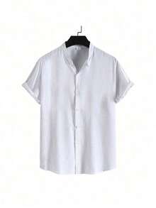 Men's Short Sleeve Linen Dress Shirt With Priest Collar - Summer Shirt - Cool Shirt - Beachwear