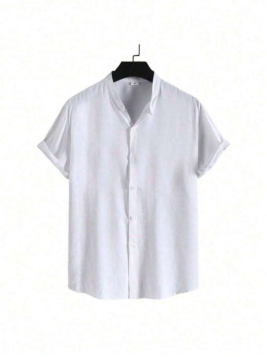 Men's Short Sleeve Linen Dress Shirt With Priest Collar - Summer Shirt - Cool Shirt - Beachwear