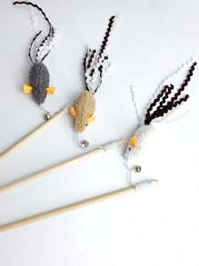 1 pieza Juguete de varita de madera con cuerda elástica para mascotas, juguete de autoactividad para que los gatos alivien el aburrimiento