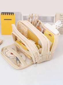 1 Peça Estojo de Caneta Simples e Espaçoso para Estudante - Bolsa de Armazenamento Portátil com Zíper Multifuncional, Tecido Adequado para Escola, Escritório, Acessórios de Viagem, Bolsa de Papelaria com Design de Compartimentos Múltiplos