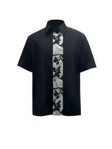 Traditionelles chinesisches Stil Herren Lässig Hemd, Kragen, Einfarbig mit Batik Färbeeffekt, Langarm, weich und bequem, geeignet für Frühling und Sommer