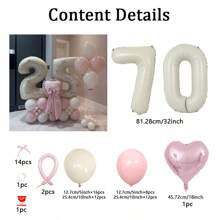 69 Stücke Elfenbein-Zahl-Ballonsatz, enthält 32 Zoll (81,28 cm) elfenbeinfarbeneFolie Ziffernballons, beige und hellrosa runde Latex-Ballons mit rosa Schleifen-Deko, geeignet für Jahrestag, Geburtstag, Hochzeit, Abschluss, Feiertag und Partydekoration