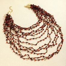 1 Stück asymmetrische mehrschichtige Kette mit Perlenanhänger, modischer, eleganter mehrschichtiger Halskette, geeignet für Frauen zum Ausgehen