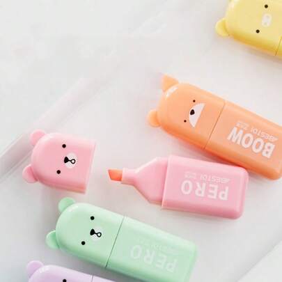 4pcs/Set Cute Mini Bear Shaped Highlighter Pen Set, Colorful Marker Pen Set, Macaron 6 Colors Fluorescent Pen, Stationery & School Supplies