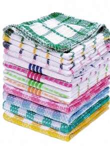 5/12pcs Kitchen Double-Sided Dishcloth Checkered Scrubbing Cloth Multi-Functional Cleaning Cloth Car Cleaning Wiping Cloth (Random Color)