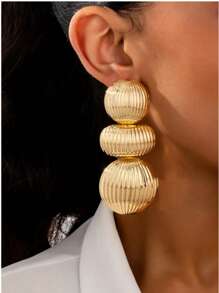 2-4 pezzi Orecchini a cerchio metallici esagerati con motivo geometrico, orecchini di lusso ed eleganti per le donne