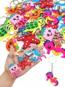 24pcs- Party With Sea Creature Keychains, Cartoon Key Chains, Suitable For Party Favors, Holiday Items, Back To Classroom Gifts, Reusable Birthday Party Return Favors For Bag Fillers Party Ornaments, Summer Beach, Pool Party, Vacation Gift Giving, Mother's Day Graduation