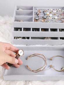 Juego de organizador de joyería apilable de 6 cajones, adecuado para aretes, anillos, accesorios pequeños y cosméticos, gabinete de exhibición de collares, caja de almacenamiento de pulseras, bandejas extraíbles, caja de almacenamiento y organización para mujeres, esencial de viaje, esencial de regreso a la escuela, decoración de habitación - Gris - Ver 4