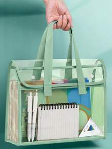 1pc Thickened Handbag, File Bag, A4 Transparent Waterproof, , Student Exam Review, Test Paper, Homework, Book Storage Bag,Back To School,School Supplies - Multicolor - View 3