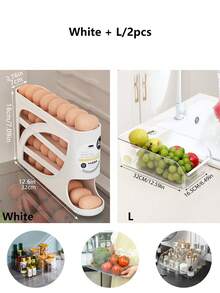 1 件/2 件 4 层大容量滑动鸡蛋储存盒，厨房冰箱鸡蛋收纳盒，鸡蛋架，自动滚动，节省空间的设计，适用于厨房台面、橱柜、冰箱侧门、厨房储物盒和橱柜、厨房配件、冰箱储物盒、零食盒、香料容器、鸡蛋、水果