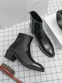 Men's Formal High-Top Leather Boots, Fashionable Pointed Toe Ankle Boots For Business Occasions