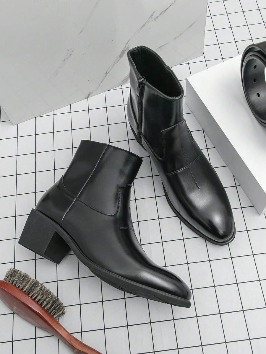 Men's Formal High-Top Leather Boots, Fashionable Pointed Toe Ankle Boots For Business Occasions